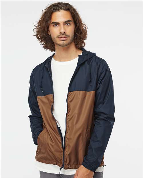 Custom Embroidered Independent Trading Co. Lightweight Windbreaker Full-Zip Jacket EXP54LWZ Classic Navy/ Saddle