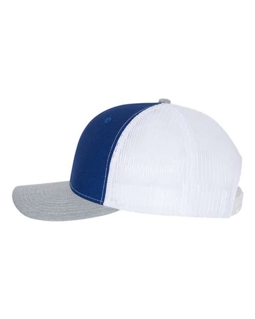 Richardson Snapback Trucker Cap 112 Royal/ White/ Heather Grey Custom Embroidered Business Logo
