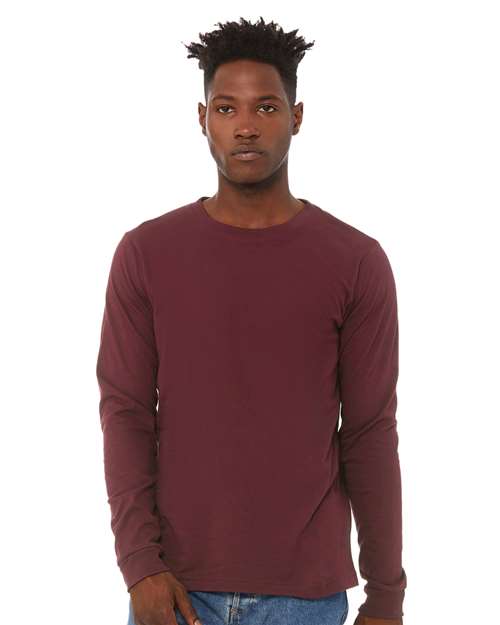 Custom Embroidered BELLA + CANVAS Jersey Long Sleeve Tee 3501 Maroon