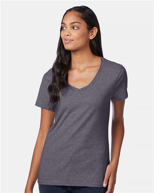 Custom Embroidered Hanes Perfect-T Women’s V-Neck T-Shirt S04V Charcoal Heather