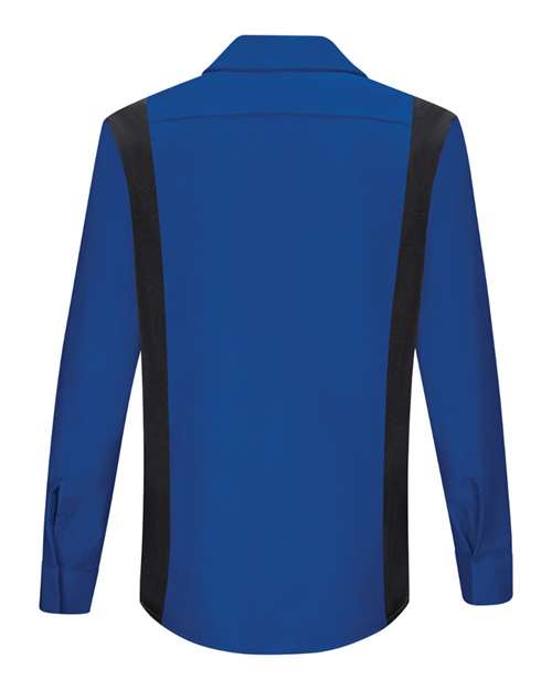 Custom EmbroideredRed Kap Women's Performance Plus Long Sleeve Shop Shirt with Oilblok Technology 7620 Royal Blue/ Black