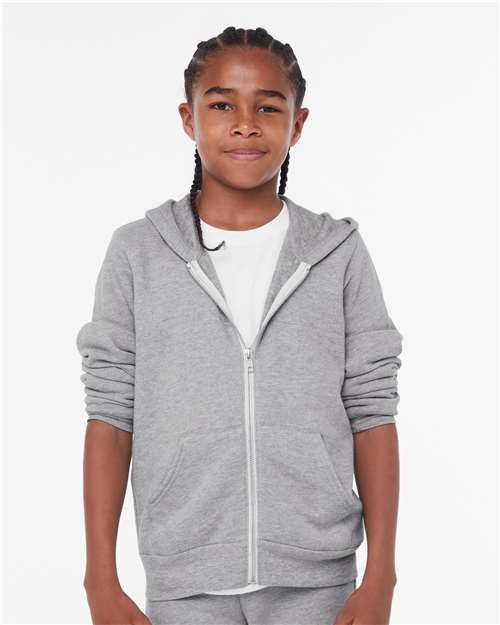 Custom Embroidered BELLA + CANVAS Youth Sponge Fleece Full-Zip Hoodie 3739Y