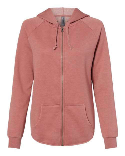 Independent Trading Co. Women's California Wave Wash Full-Zip Hooded Sweatshirt PRM2500Z Custom Embroidered Business Logo