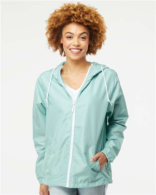 Custom Embroidered Independent Trading Co. Lightweight Windbreaker Full-Zip Jacket EXP54LWZ Aqua/ White Zipper