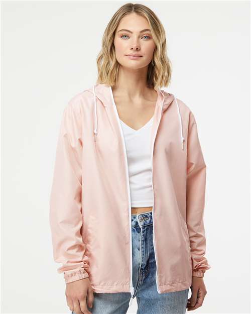 Custom Embroidered Independent Trading Co. Lightweight Windbreaker Full-Zip Jacket EXP54LWZ Blush/ White Zipper