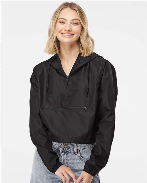 Custom Embroidered Independent Trading Co. Women's Lightweight Quarter-Zip Pullover Crop Windbreaker EXP64CRP