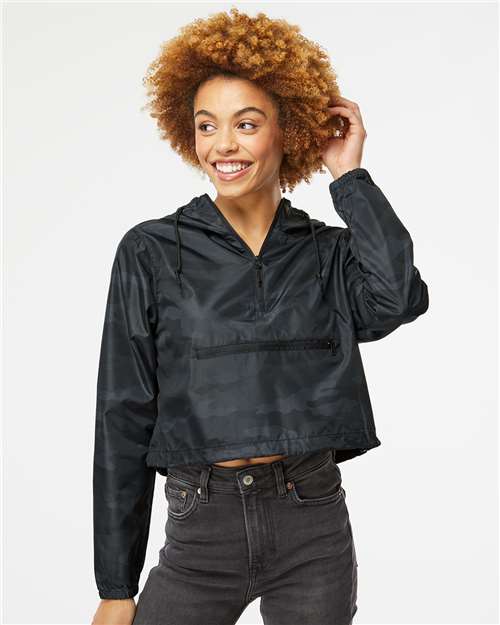 Custom Embroidered Independent Trading Co. Women's Lightweight Quarter-Zip Pullover Crop Windbreaker EXP64CRP