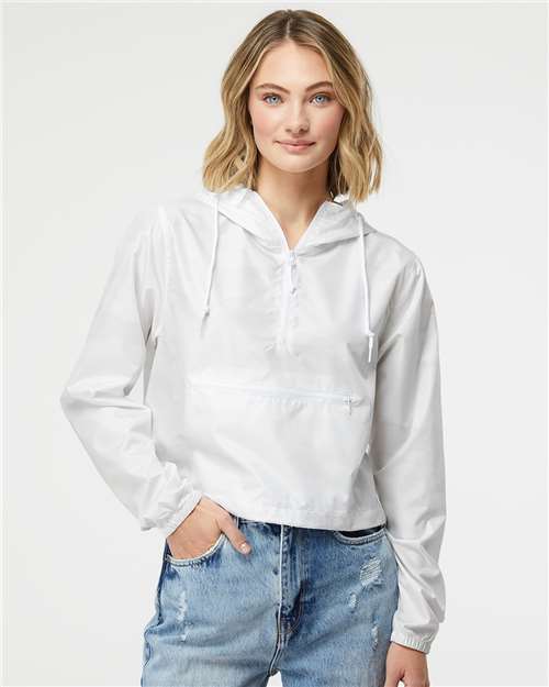 Custom Embroidered Independent Trading Co. Women's Lightweight Quarter-Zip Pullover Crop Windbreaker EXP64CRP