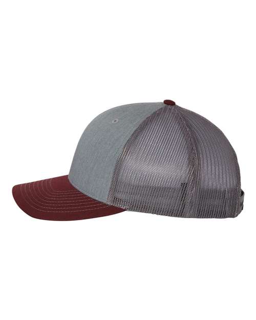 Richardson Snapback Trucker Cap 112 Heather Grey/ Charcoal/ Maroon Custom Embroidered Business Logo