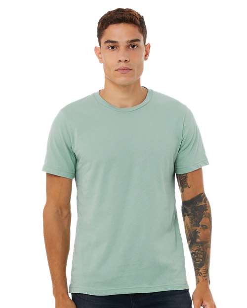 BELLA + CANVAS Jersey Tee 3001 Dusty Blue Custom Embroidered Business Logo