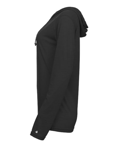 Badger Women's Tri-Blend Surplice Long Sleeve Hooded T-Shirt 4965 Black