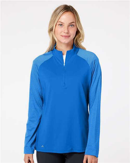 Custom Embroidered Adidas Women's Stripe Block Quarter-Zip Pullover A521