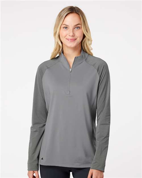 Custom Embroidered Adidas Women's Stripe Block Quarter-Zip Pullover A521