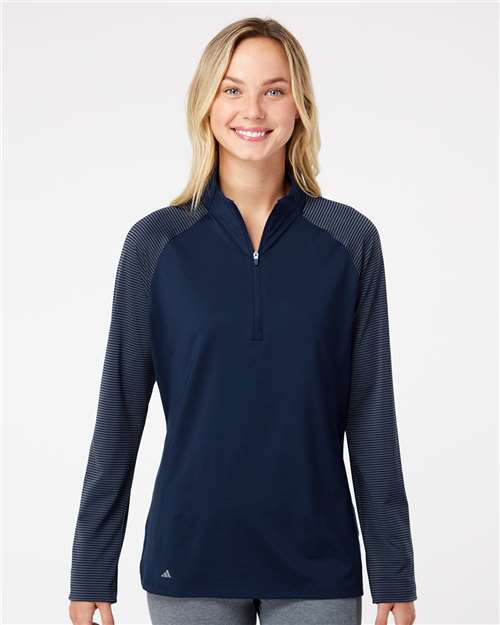 Custom Embroidered Adidas Women's Stripe Block Quarter-Zip Pullover A521