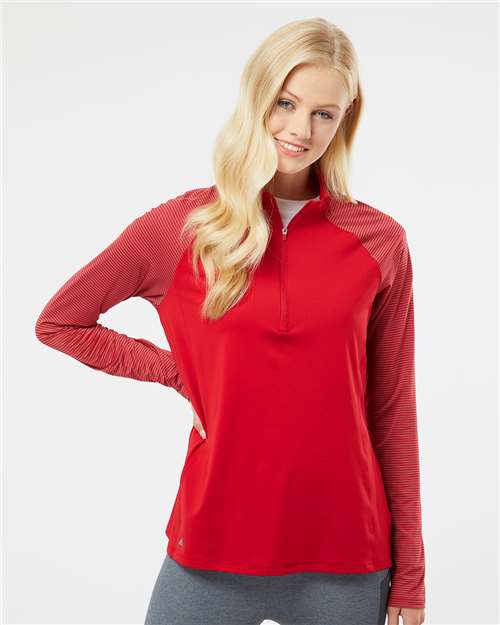 Custom Embroidered Adidas Women's Stripe Block Quarter-Zip Pullover A521
