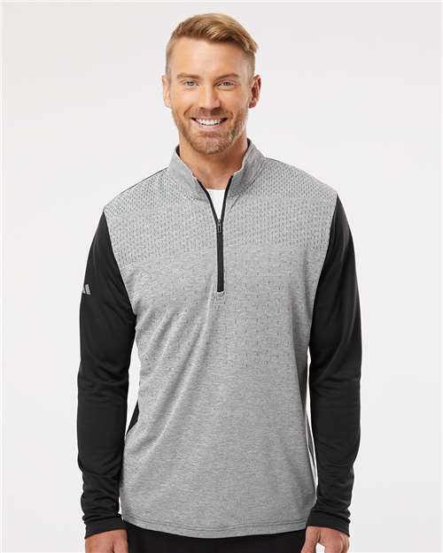 Custom Embroidered Adidas Heather Block Print Quarter-Zip Pullover A522