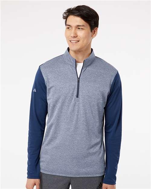Custom Embroidered Adidas Heather Block Print Quarter-Zip Pullover A522