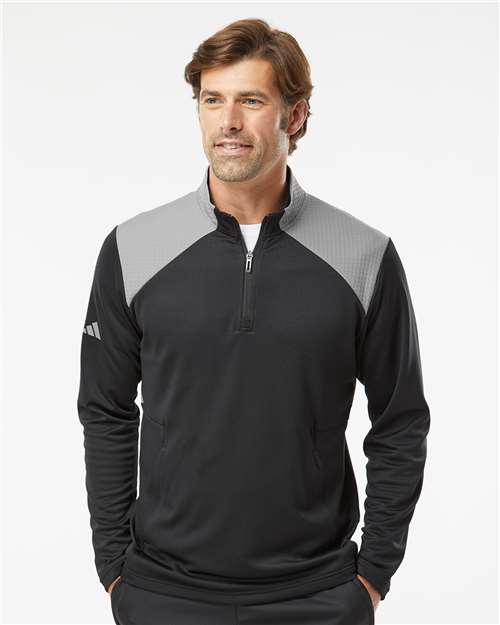 Custom Embroidered Adidas Textured Mixed Media Quarter-Zip Pullover A532