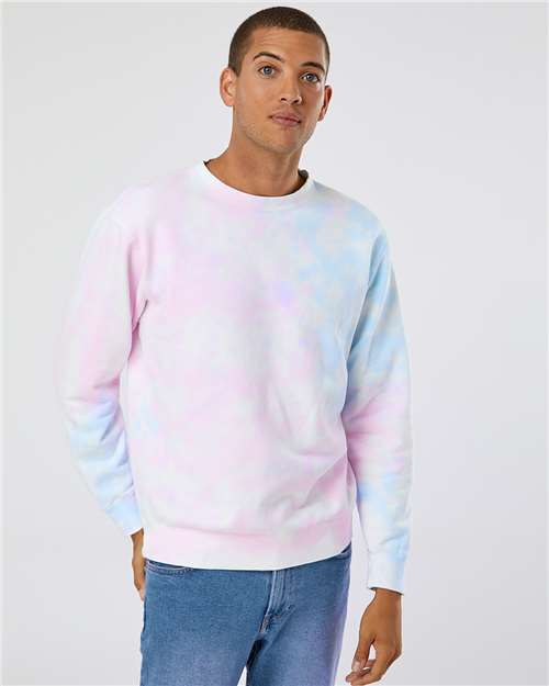 Custom Embroidered Independent Trading Co. Midweight Tie-Dyed Crewneck Sweatshirt PRM3500TD