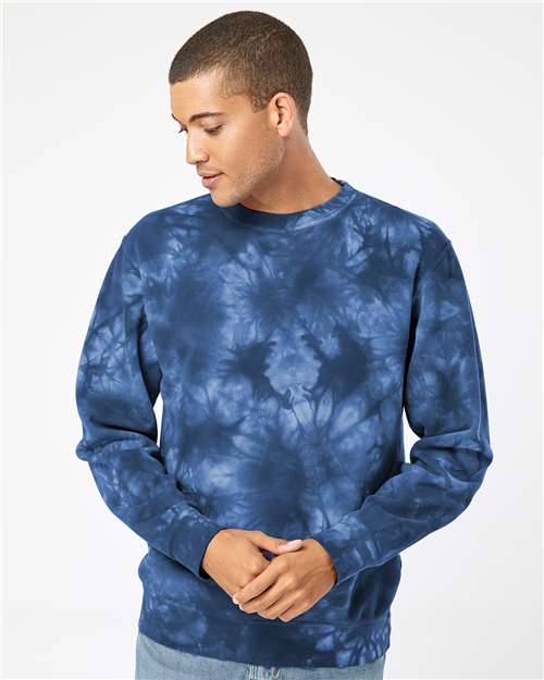 Custom Embroidered Independent Trading Co. Midweight Tie-Dyed Crewneck Sweatshirt PRM3500TD