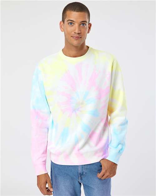 Custom Embroidered Independent Trading Co. Midweight Tie-Dyed Crewneck Sweatshirt PRM3500TD