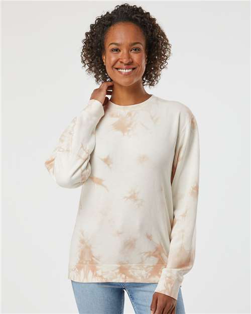 Custom Embroidered Independent Trading Co. Midweight Tie-Dyed Crewneck Sweatshirt PRM3500TD