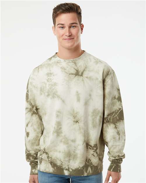 Custom Embroidered Independent Trading Co. Midweight Tie-Dyed Crewneck Sweatshirt PRM3500TD