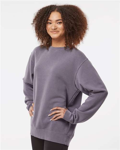 Independent Trading Co. Midweight Pigment-Dyed Crewneck Sweatshirt PRM3500 Pigment Plum Custom Embroidered Business Logo