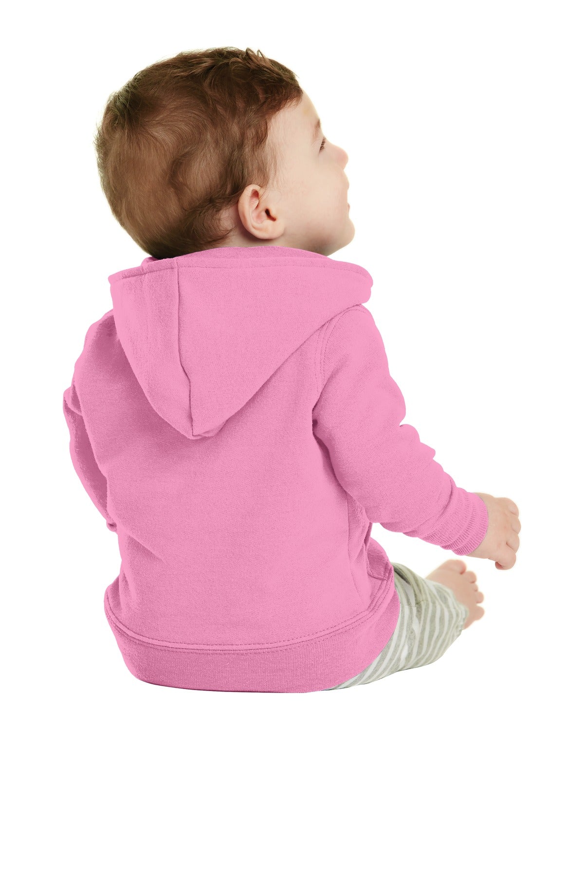 Custom Embroidered Port & Company Infant Core Fleece Full-Zip Hooded Sweatshirt. CAR78IZH,Candy Pink