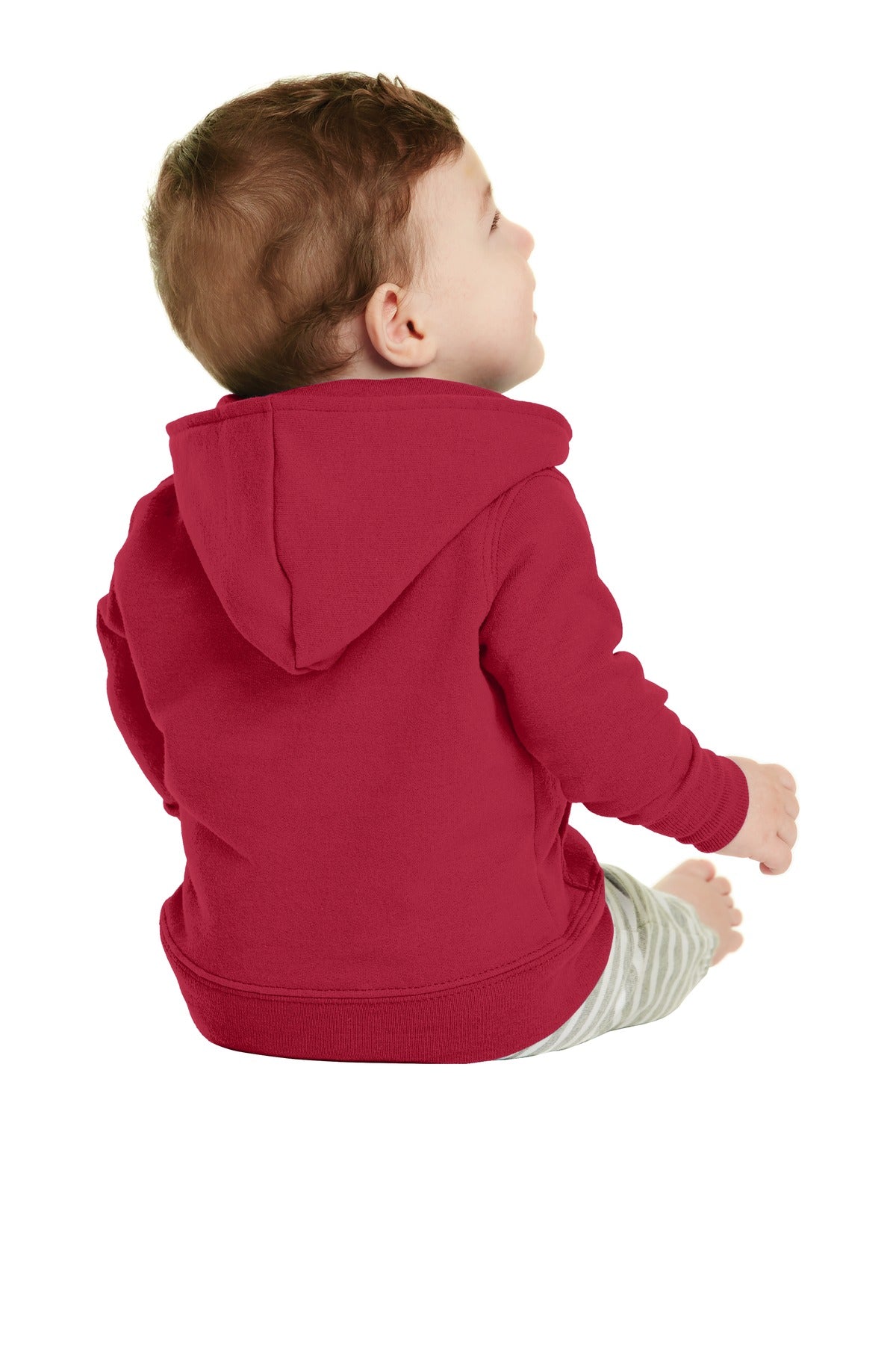 Custom Embroidered Port & Company Infant Core Fleece Full-Zip Hooded Sweatshirt. CAR78IZH,Red
