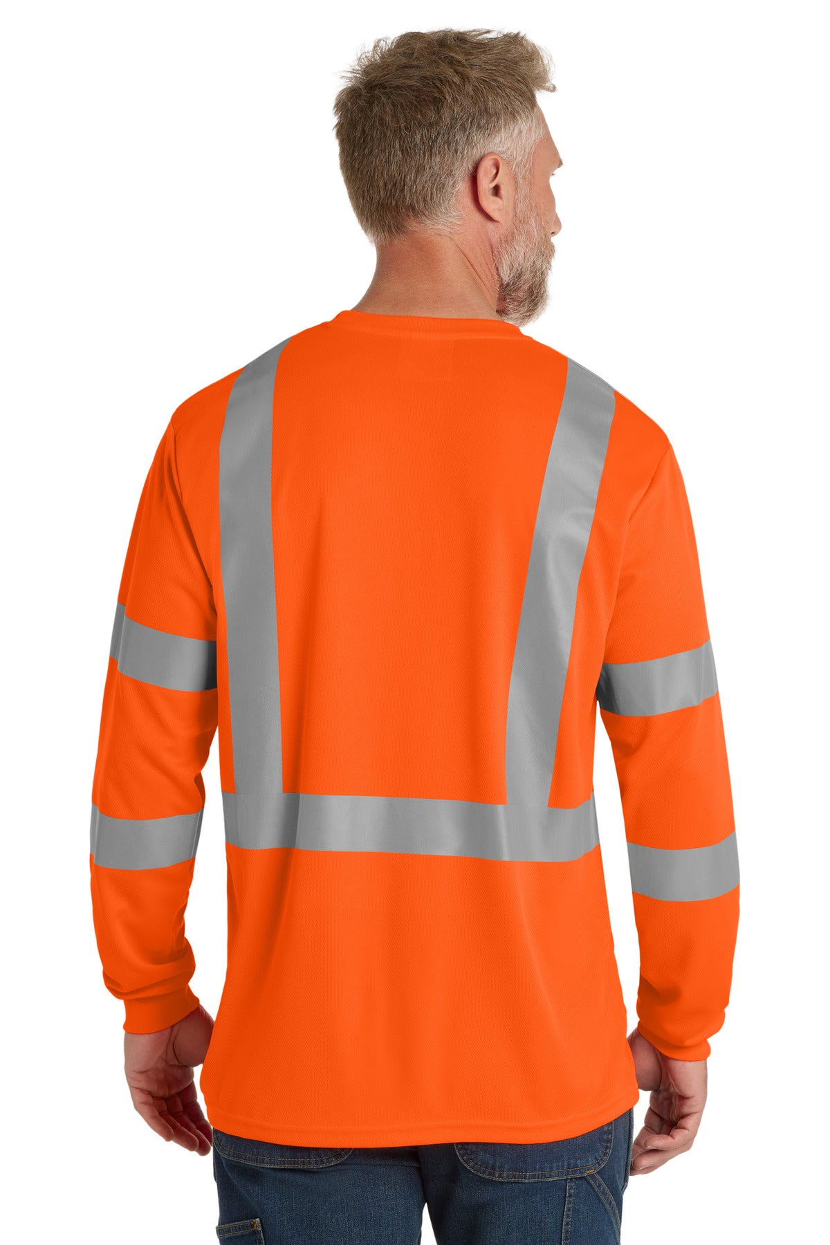 Custom Embroidered CornerStone ANSI 107 Class 3 Mesh Long Sleeve Tee. CS203,Safety Orange