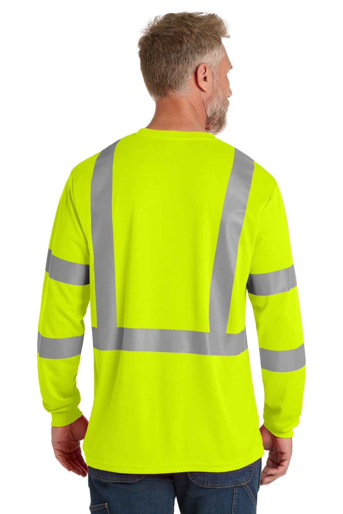 Custom Embroidered CornerStone ANSI 107 Class 3 Mesh Long Sleeve Tee. CS203,Safety Yellow