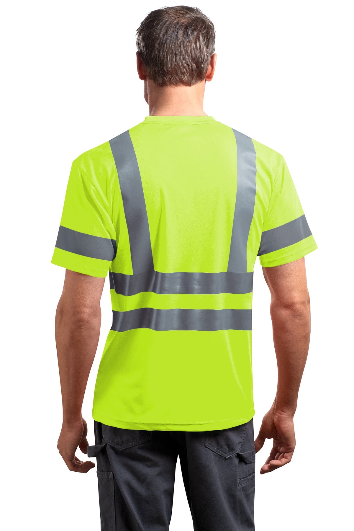 Custom Embroidered CornerStone - ANSI 107 Class 3 Short Sleeve Snag-Resistant Reflective T-Shirt. CS408,Safety Yellow