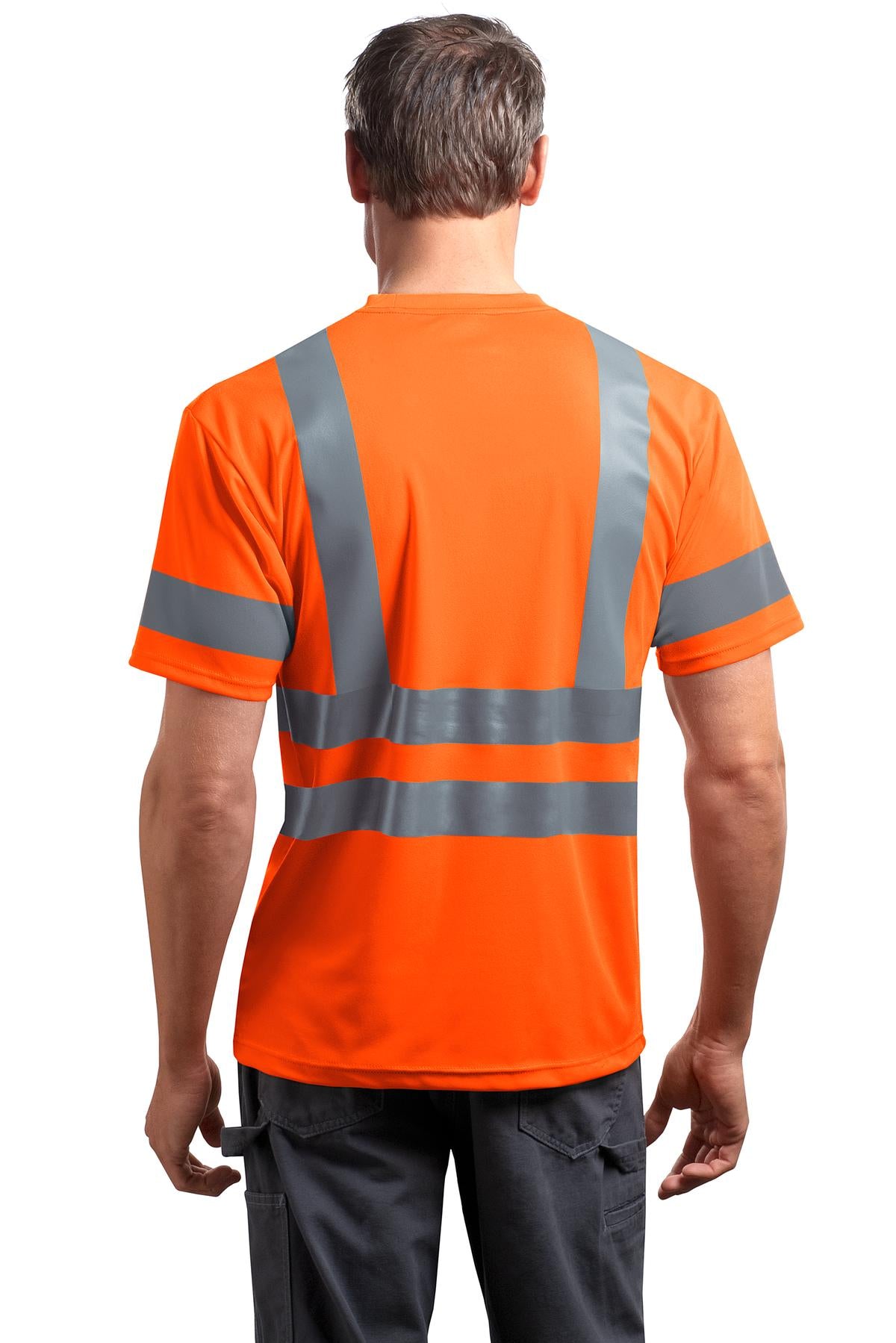 Custom Embroidered CornerStone - ANSI 107 Class 3 Short Sleeve Snag-Resistant Reflective T-Shirt. CS408,Safety Orange