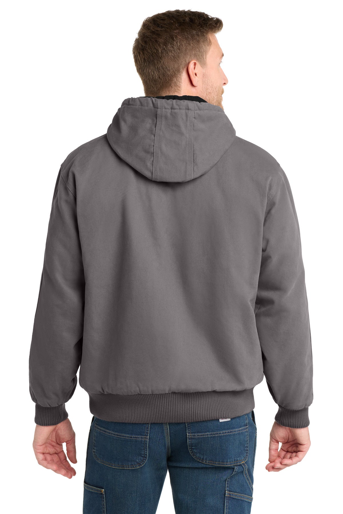 Custom Embroidered CornerStone Washed Duck Cloth Insulated Hooded Work Jacket. CSJ41,Metal Grey