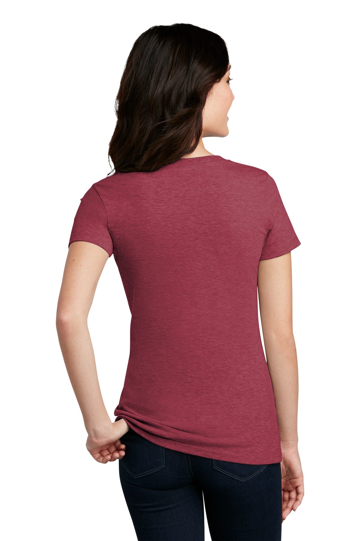 Custom Embroidered District Women's Perfect Blend CVC Tee. DM108L,Heathered Red