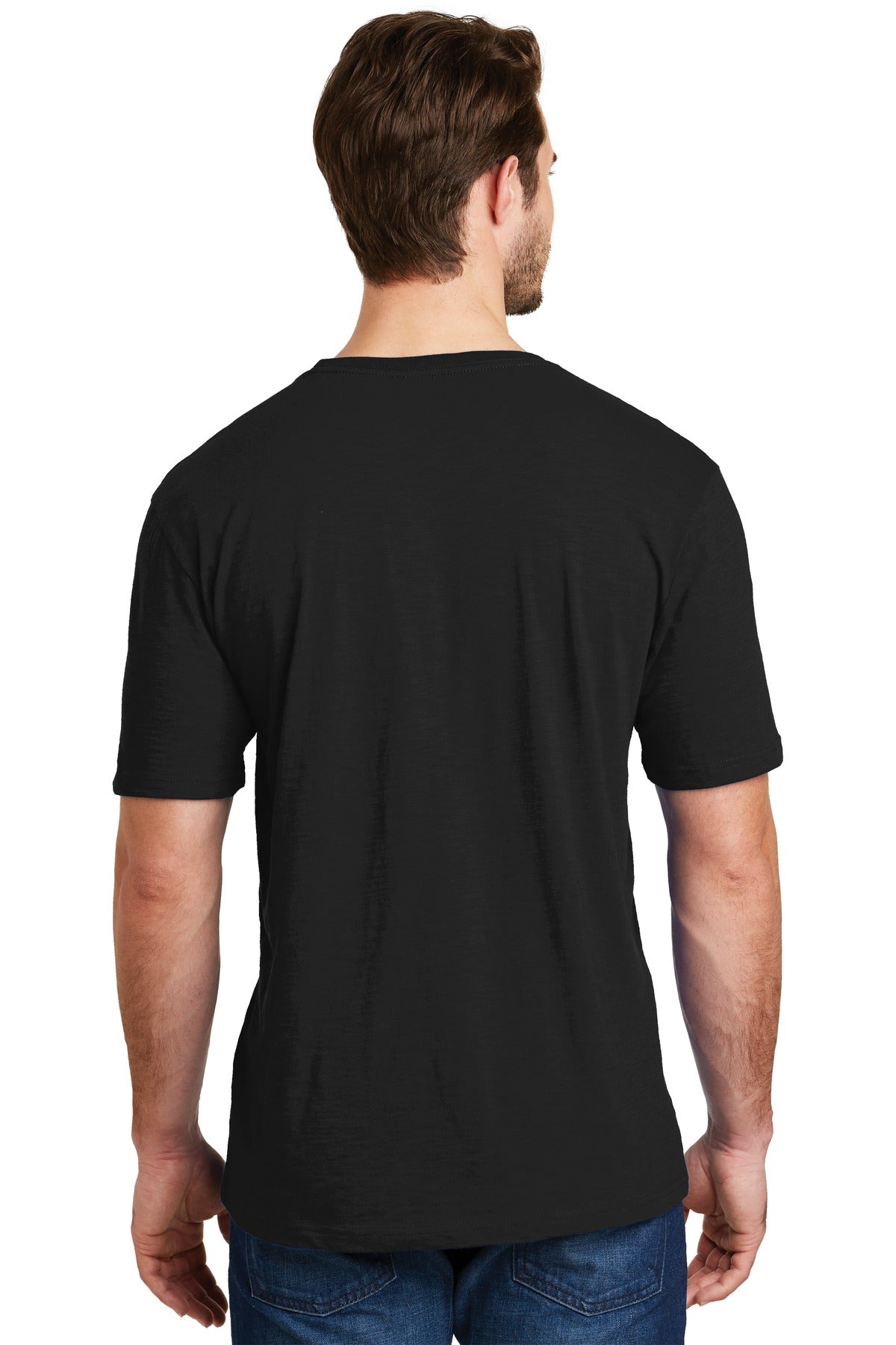 Custom Embroidered District Perfect Blend CVC Tee. DM108,Black
