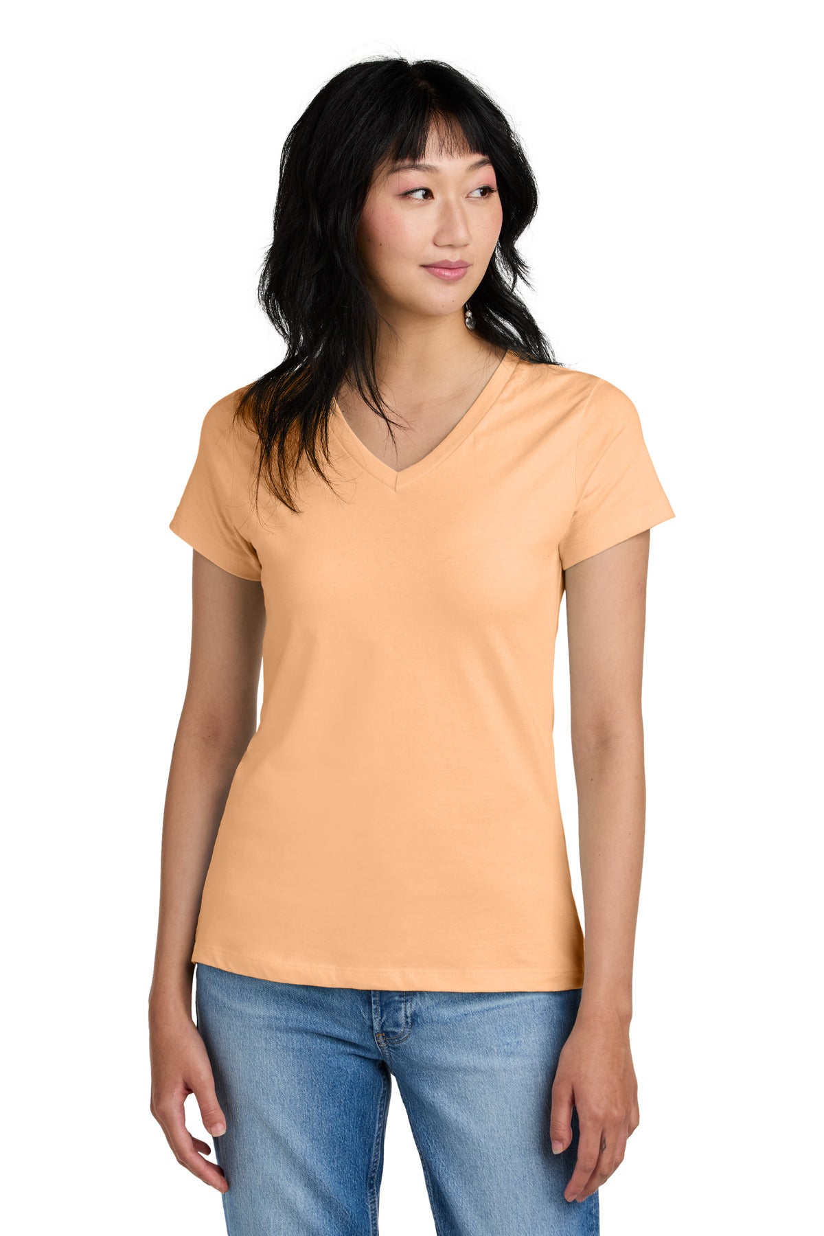 District - Women's Perfect Weight V-Neck Tee. DM1170L Apricot