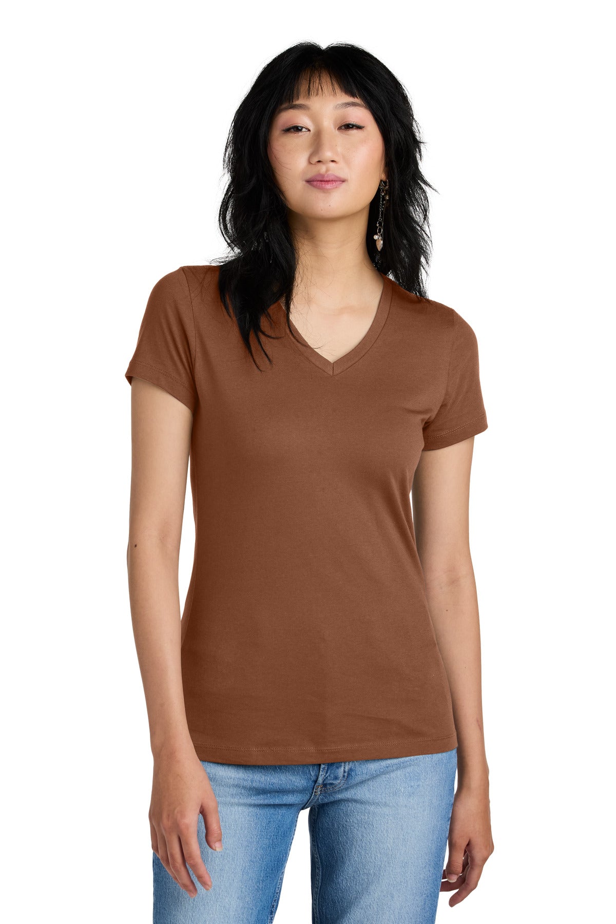 District - Women's Perfect Weight V-Neck Tee. DM1170L Baked Clay