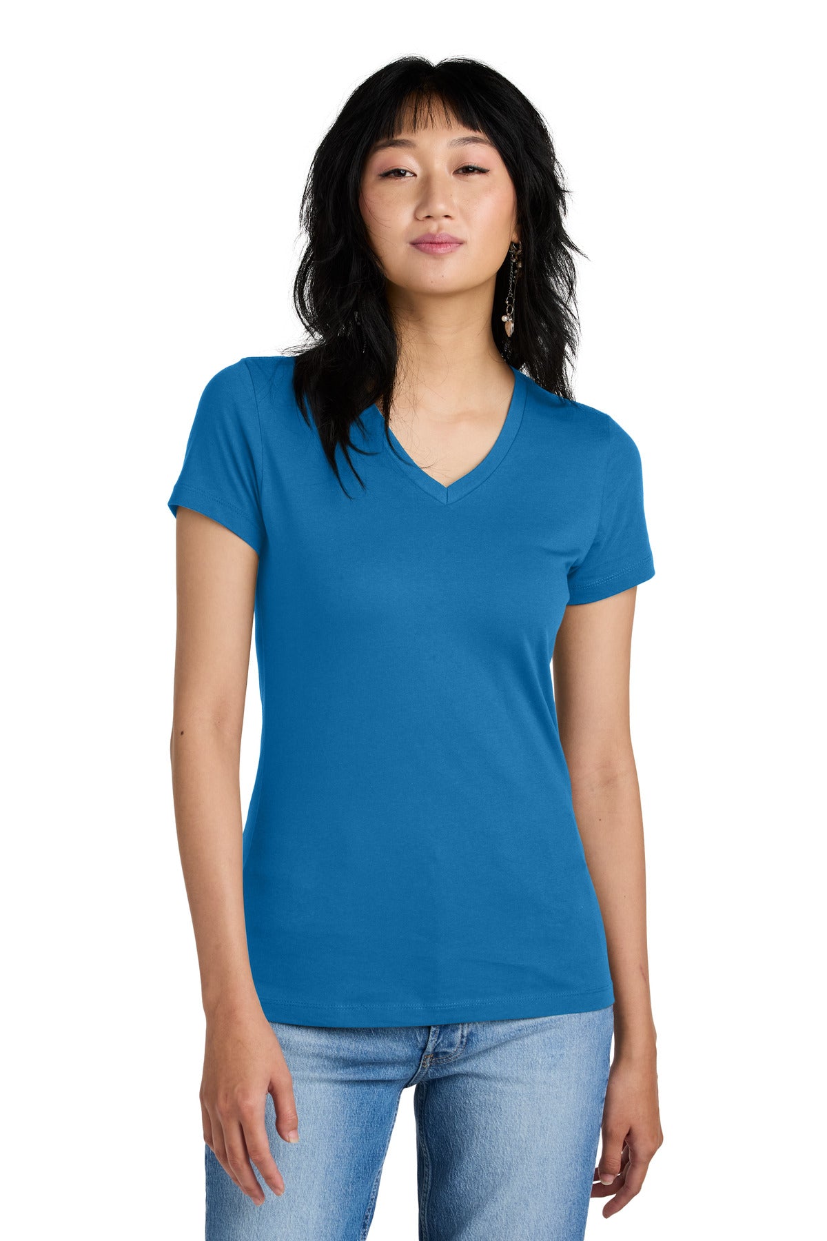 District - Women's Perfect Weight V-Neck Tee. DM1170L Bright Blue