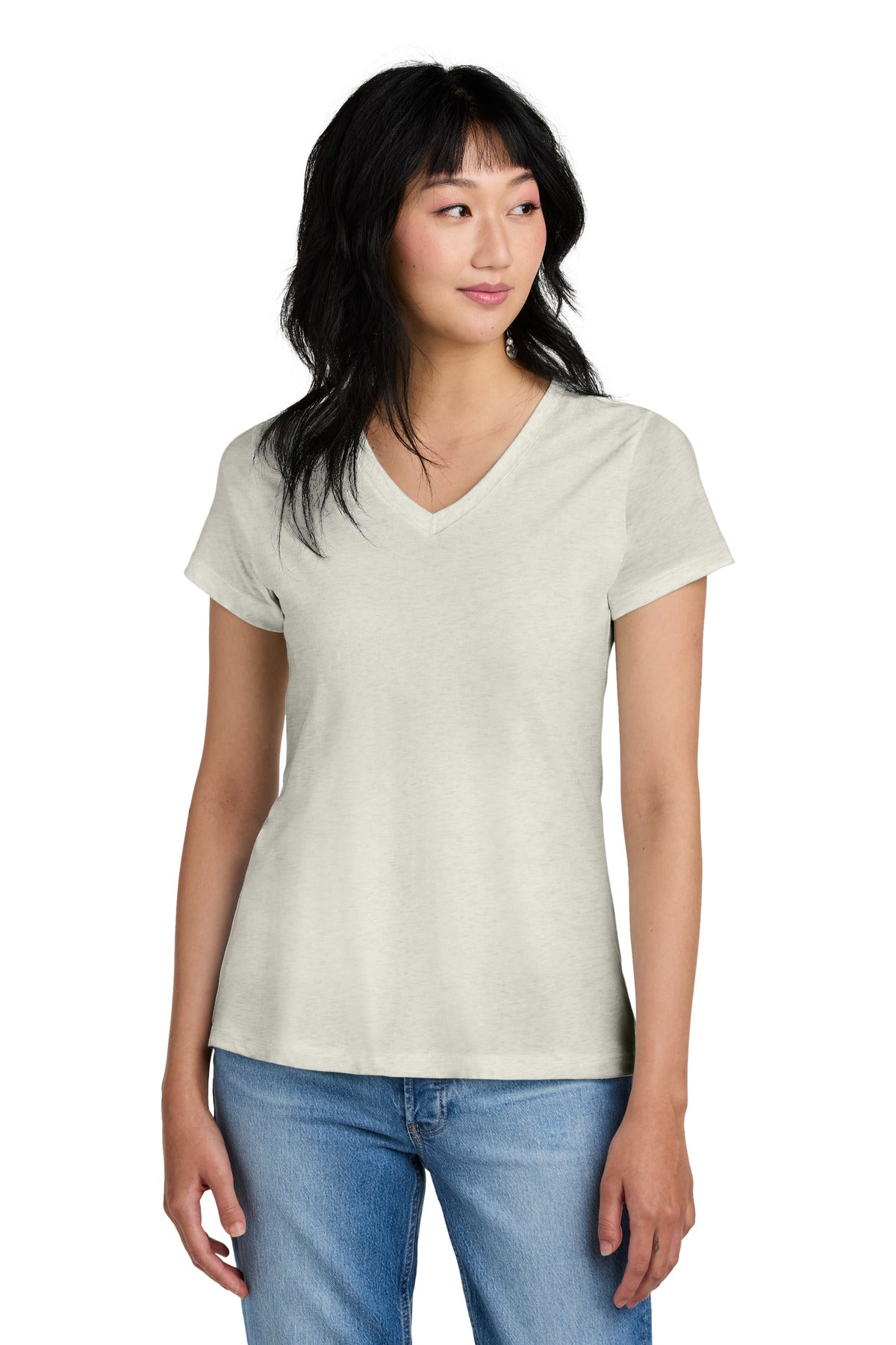 District - Women's Perfect Weight V-Neck Tee. DM1170L Oatmeal Heather