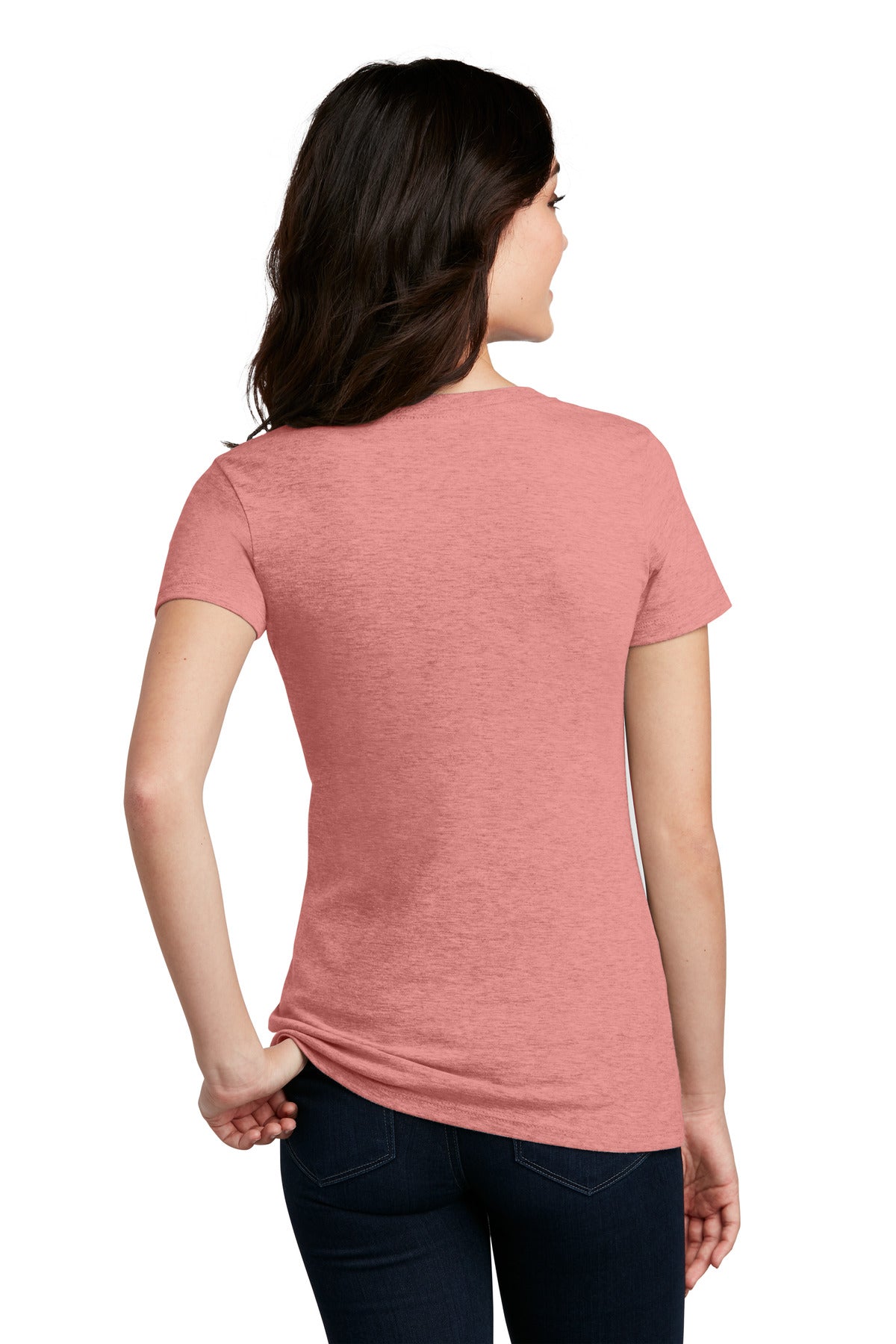 Custom Embroidered District Women's Perfect Blend CVC V-Neck Tee. DM1190L,Blush Frost