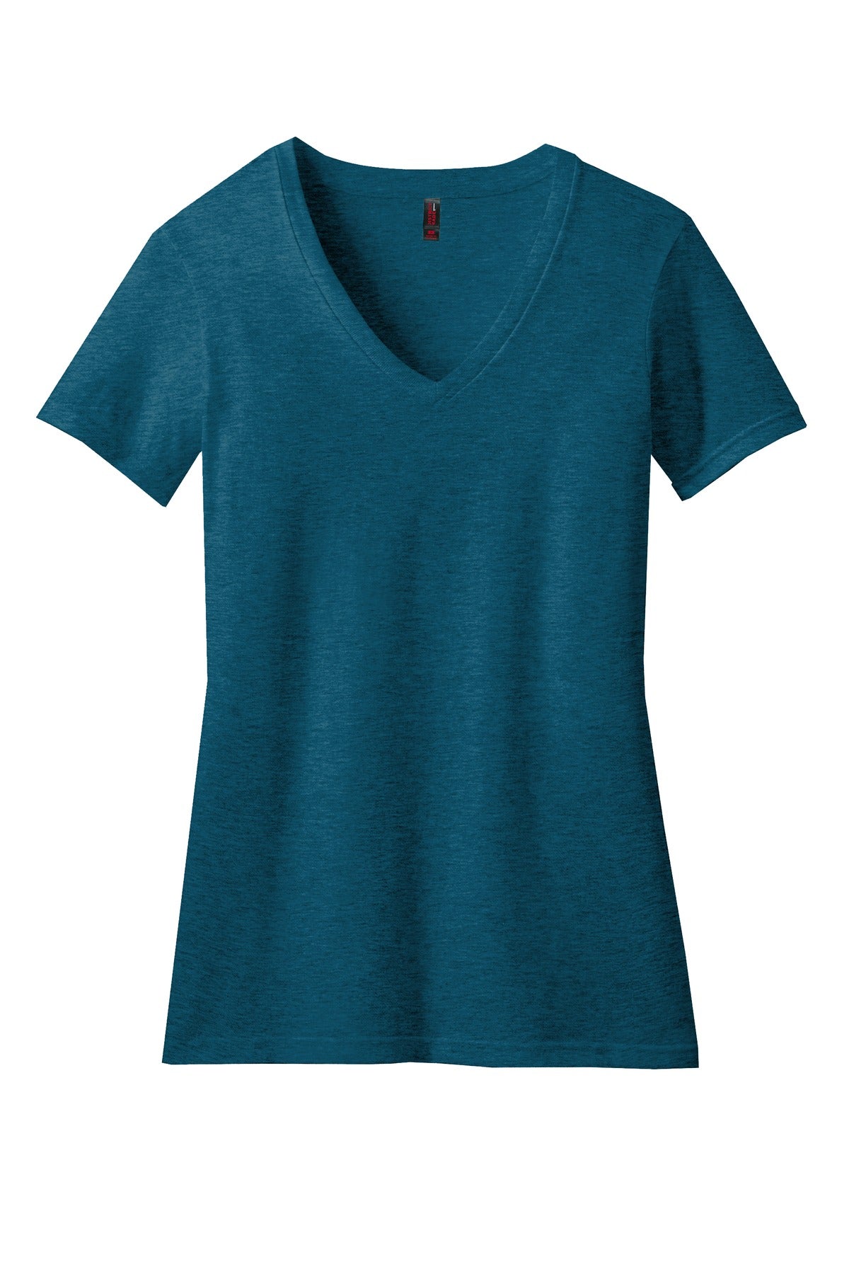 District Women's Perfect Blend CVC V-Neck Tee. DM1190L Deep Turquoise Fleck