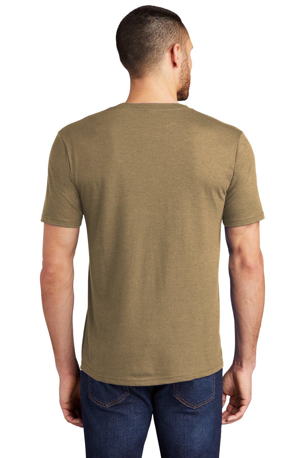 Custom Embroidered District Perfect TriTee. DM130,Coyote Brown Heather