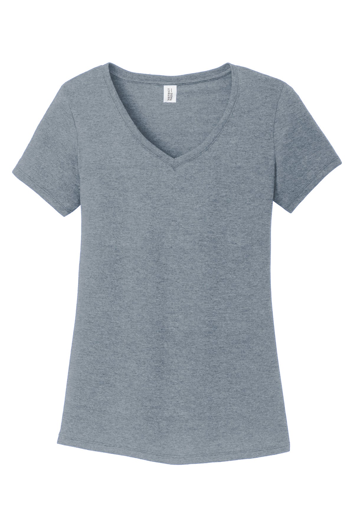 District Women's Perfect Tri V-Neck Tee. DM1350L Flint Blue Heather