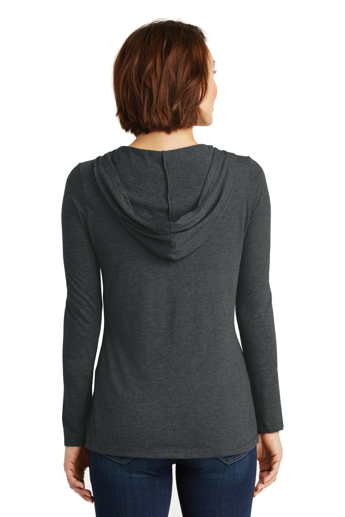 Custom Embroidered District Women's Perfect Tri Long Sleeve Hoodie. DM139L,Black Frost