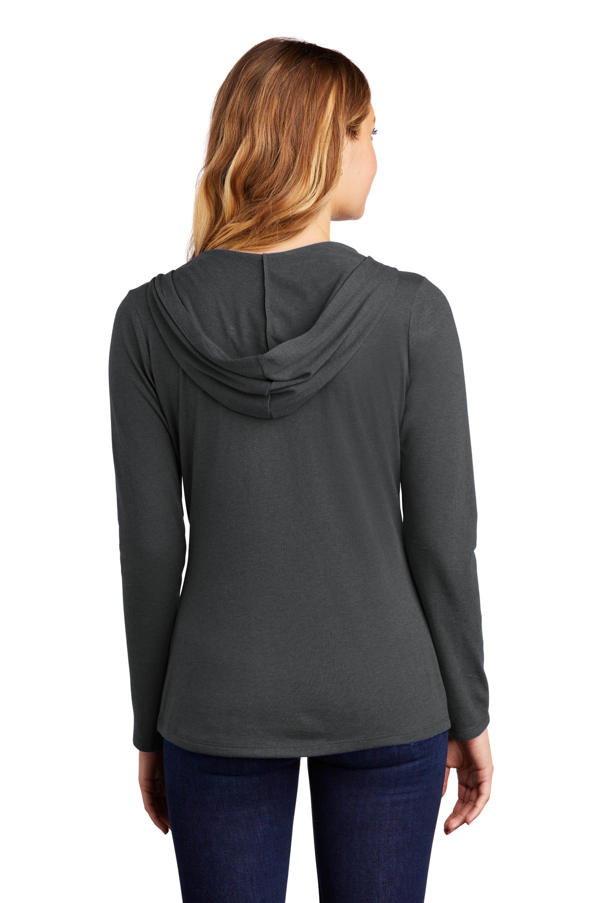 Custom Embroidered District Women's Perfect Tri Long Sleeve Hoodie. DM139L,Charcoal