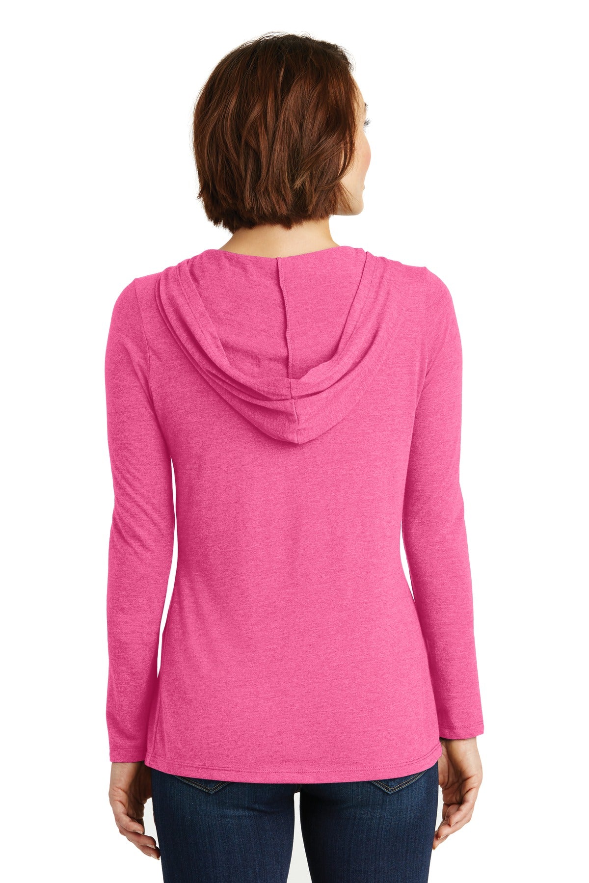 Custom Embroidered District Women's Perfect Tri Long Sleeve Hoodie. DM139L,Fuchsia Frost