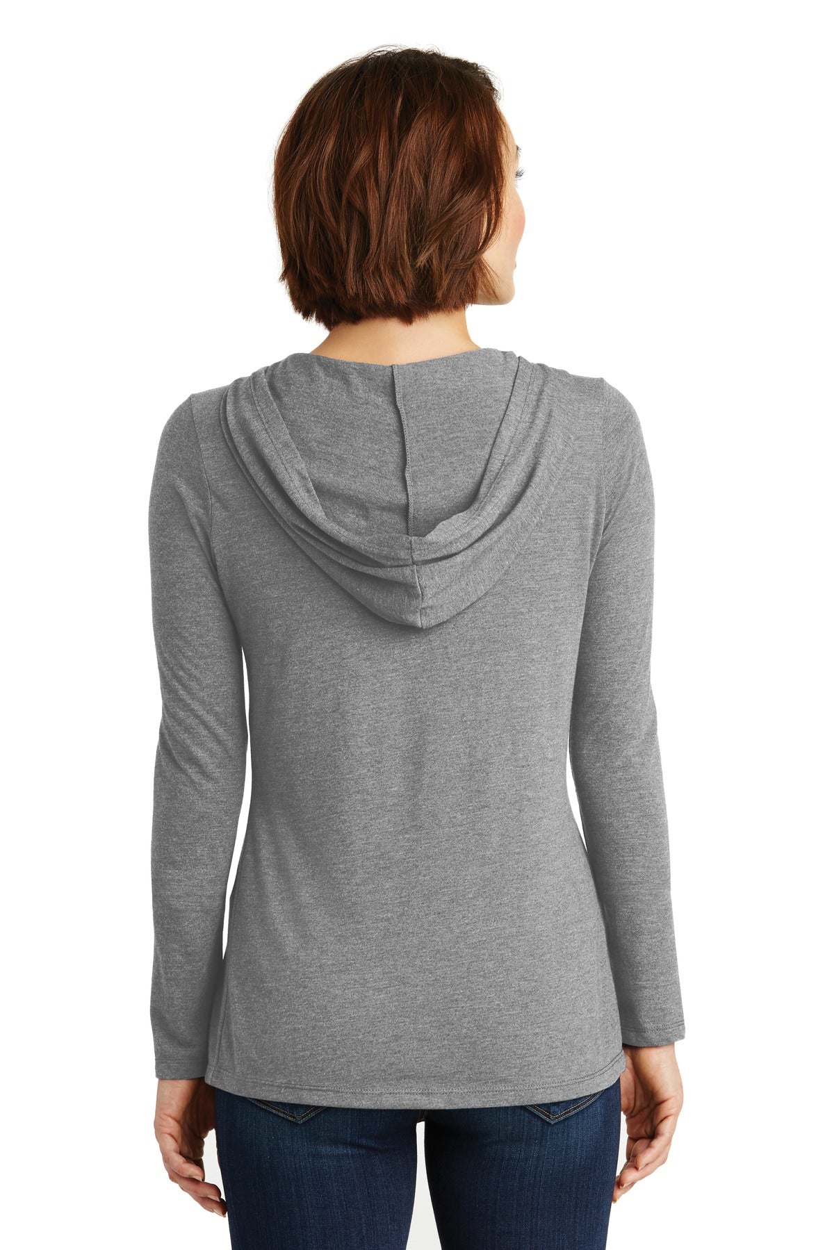 Custom Embroidered District Women's Perfect Tri Long Sleeve Hoodie. DM139L,Grey Frost