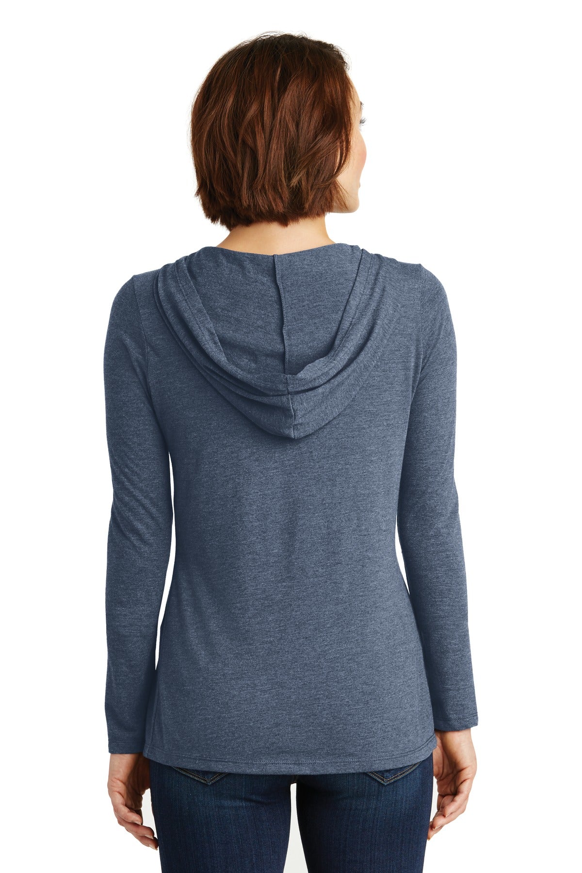 Custom Embroidered District Women's Perfect Tri Long Sleeve Hoodie. DM139L,Navy Frost